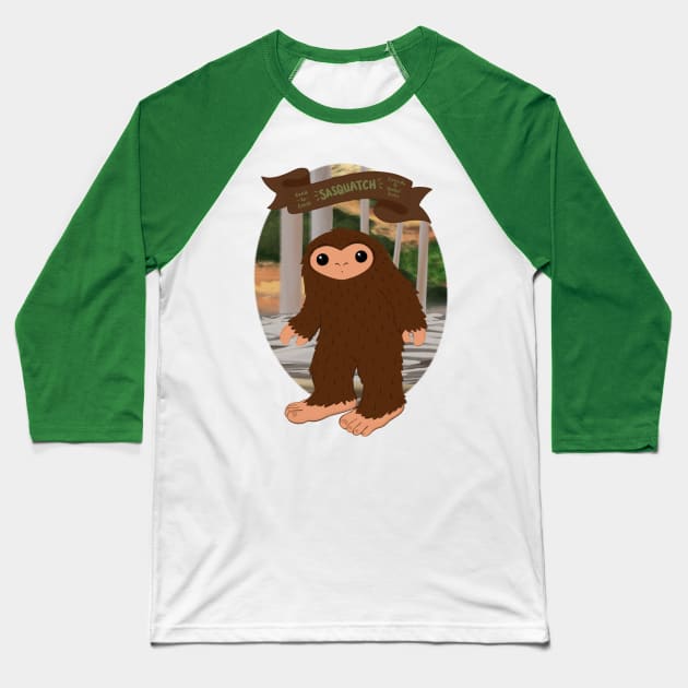 Sasquatch! Travel Plaque Baseball T-Shirt by Meowlentine